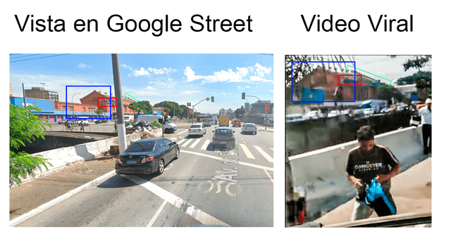  Comparación entre video viral y la vista en Google Street. Foto: composición LR/ capturas de Google Street y del video viral   