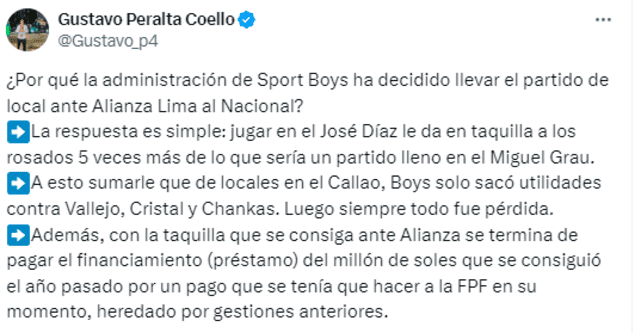  Motivo para el cambio de sede del partido Sport Boys vs. Alianza Lima. Foto: Twitter.   