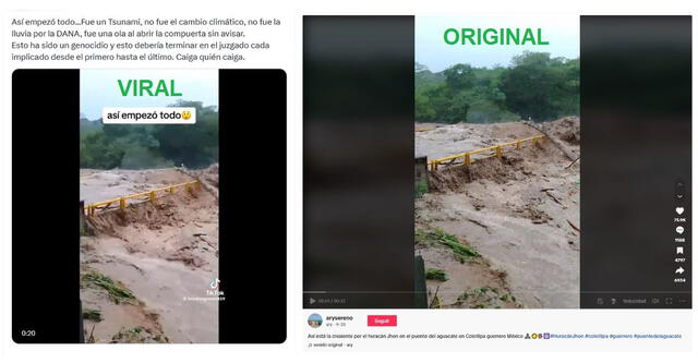 <em> Comparativa entre la versión viral y el material original. Foto: captura de X / Facebook</em>   