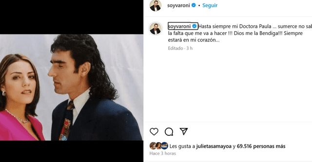 Mensaje de Miguel Varoni tras la muerte de Sandra Reyes. Foto: Instagram. 