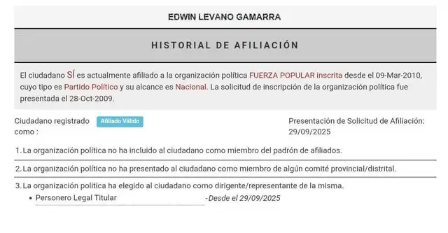 Edwin Lévano es militante de Fuerza Popular. Foto: difusión Edwin Lévano es militante de Fuerza Popular. Foto: difusión