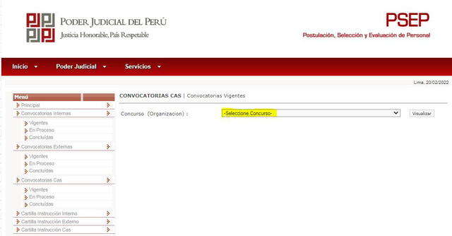 Web oficial para postular a las convocatorias del Poder Judicial. Foto: captura