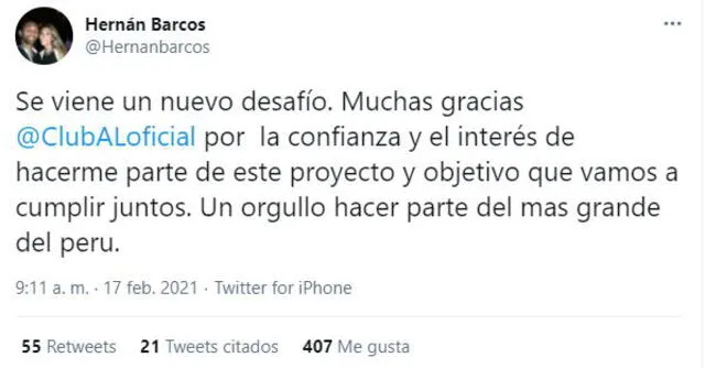 Hernán Barcos se pronunció en redes sociales.