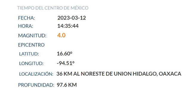 Sismo en México. Foto: SSN   