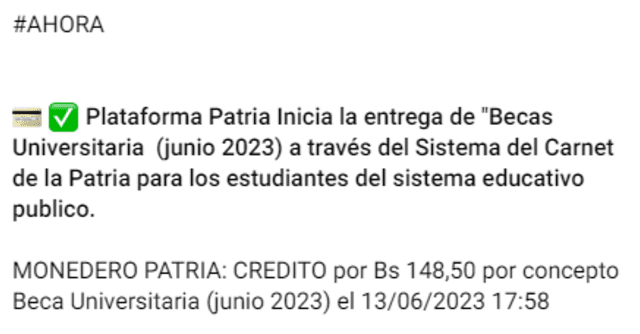 beca universitaria junio 2023 | sistema patria | bonos junio | venezuela