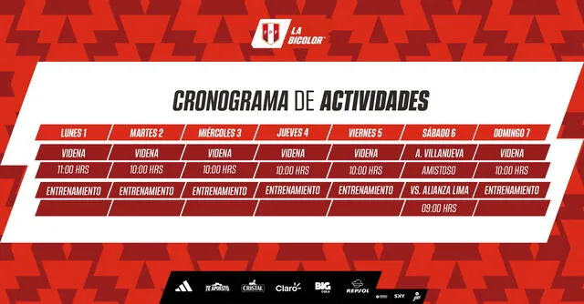 Cronograma de actividades de la selección peruana sub-23. Foto: La Bicolor   