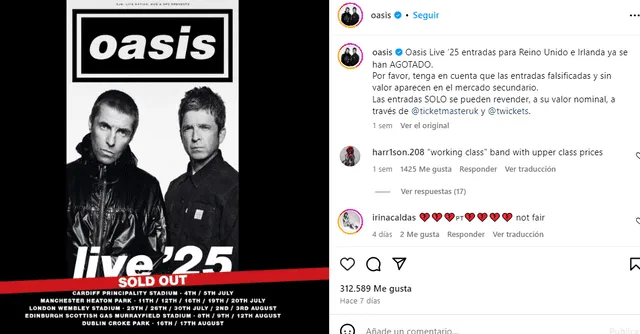 La banda británica anunció su gira de conciertos para 2025. Foto: captura de pantalla.    