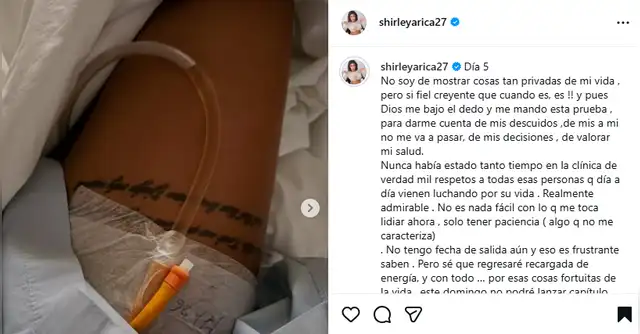 Shirley Arica comparte mensaje tras delicado estado de salud. Foto: Instagram   
