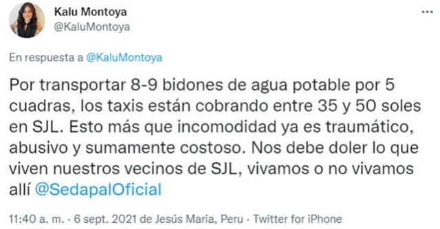 Taxistas elevan sus precios para transportar bidones de agua. Foto: captura de Twitter