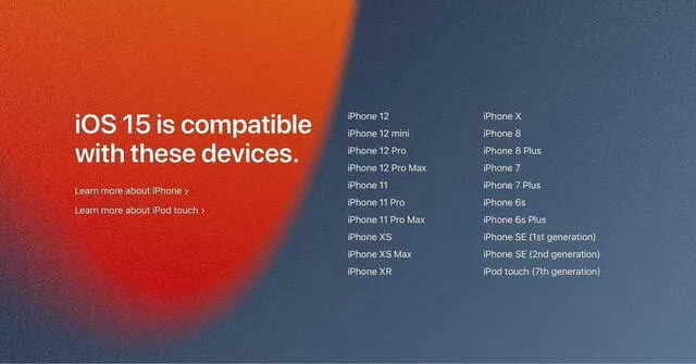 Lista de equipos confirmados que recibirán iOS 15 en setiembre. Foto: Apple
