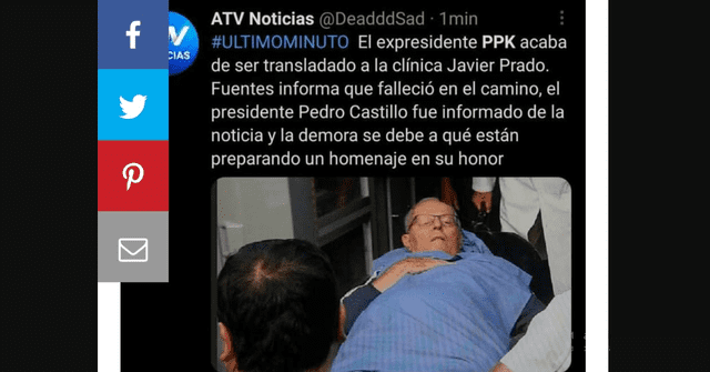 Viral sobre la salud del expresidente. Foto: captura Twitter