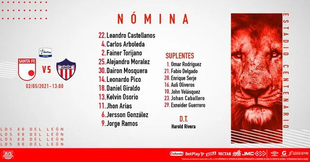 Alineación de Santa Fe. Foto: Independiente Santa Fe