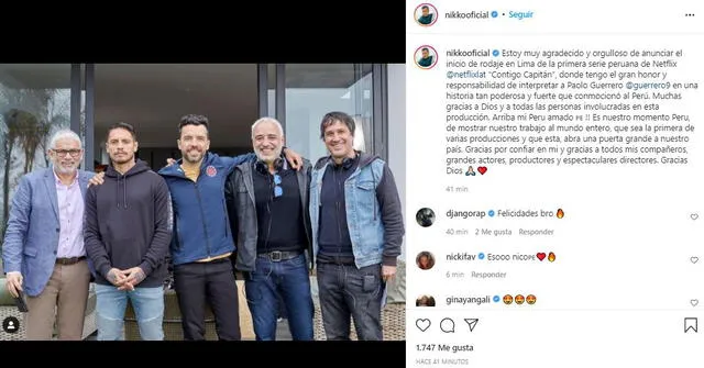 Nikko Ponce emocionado por protagonizar serie de Paolo Guerrero. Foto: Nikko Ponce/Instagram