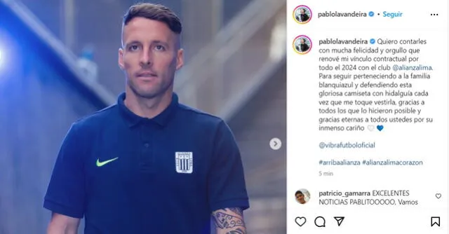  Pablo Lavandeira renovó contrato con Alianza Lima. Foto: Instagram/Pablo Lavandeira   