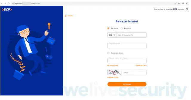  Así luce la página falsa del BCP. Foto: ESET<br><br>    