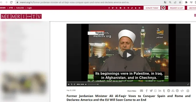  Video en el que aparece Ali Al-Faqir data del 2008. Foto: captura en web / Memri.   