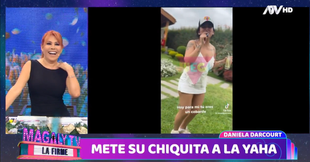  Magaly Medina se sorprende con imitación de Daniela Darcourt a Yahaira. Foto: Magaly ATV<br> 