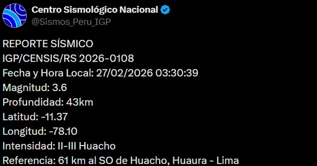 Temblor de magnitud 3,6 se sintió en Lima HOY, según IGP   