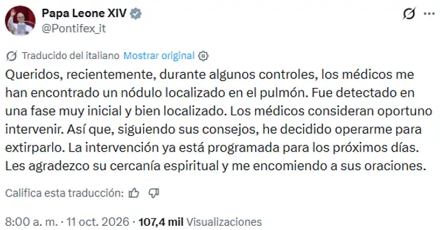 Papa León XIV mensaje