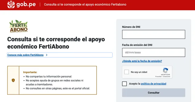 Portal web de FertiAbono. Foto: captura LR/Gobierno del Perú.