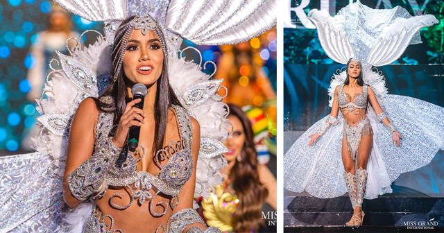  El traje típico de Camila Escribens representó a la Flor del Toé. Foto: Miss Grand International /Facebook<br>    