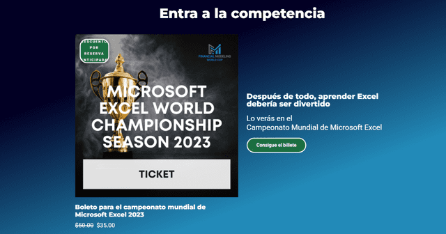 El costo para ingresar al campeonato mundial de Microsoft Excel es de US$ 35,00. Foto: captura Microsoft Excel    