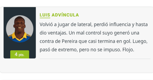 Así describió Olé el partido de Advíncula. Foto: captura Olé   