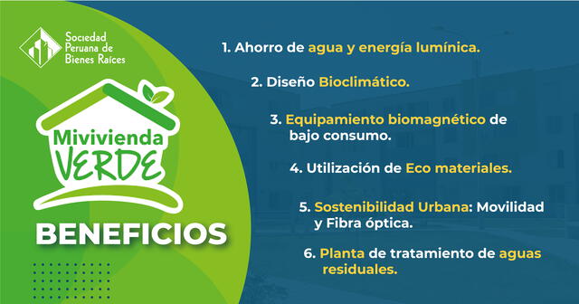  Estos son los beneficios del Bono Mi Vivienda Verde. Foto: Sociedad Peruana de Bienes Raíces   