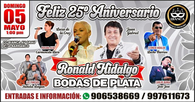Ronald Hidalgo celebra sus 25 años de carrera junto con otros artistas invitados. Fotos: difusión   