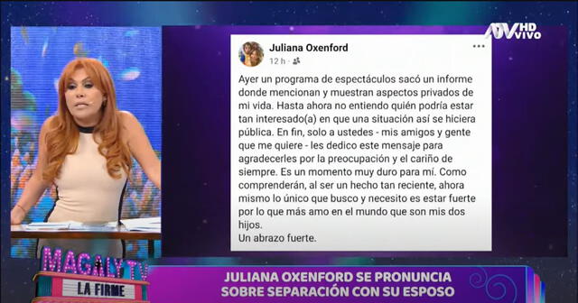 Magaly Medina emitió en su programa las imágenes donde el esposo de Oxenford retiraba sus cosas de la casa que ambos compartían. Foto: ATV.   