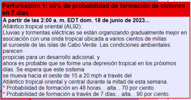 El Centro Nacional de Huracanes advierte sobre la formación de una depresión tropical. Foto: captura/NHC.