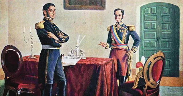 Don José de San Martín junto a Simón Bolívar.