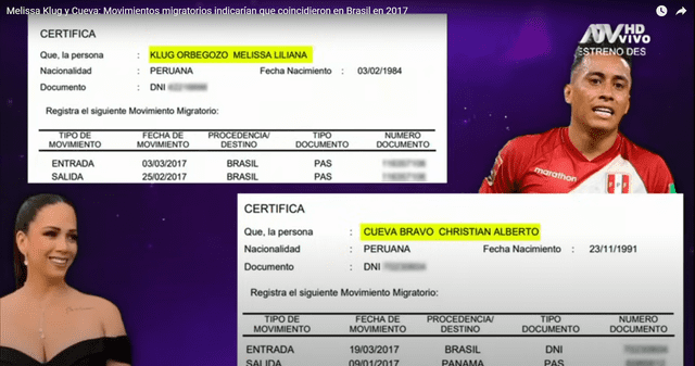  Récord migratorio demostraría cercanía entre Melissa Klug y Christian Cueva en el 2017. Foto: ATV   