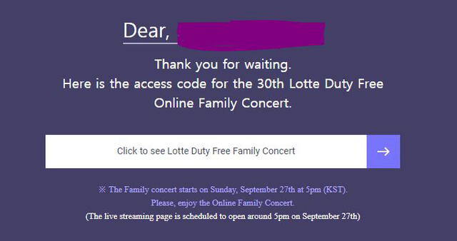 Aviso de registro para el concierto Lotte Duty Free Family Concert