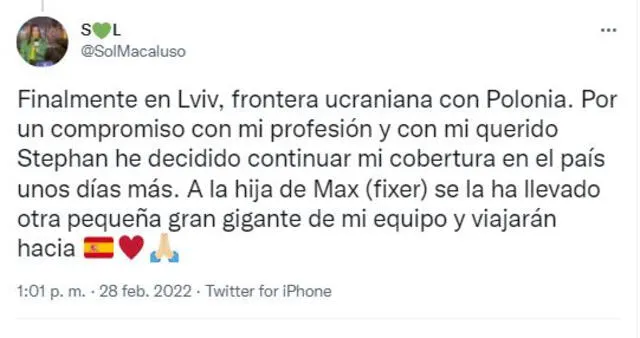 Macaluso confesó que la hija de su compañero viajará a España. Foto: captura Twitter/@SolMacaluso