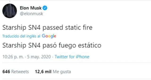 Tweet de Elon Musk. Foto: Captura de Twitter.
