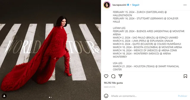 Laura Pausini en Lima. Foto: Instagram   