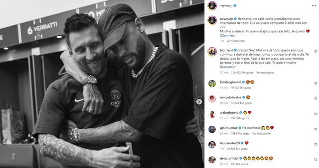 Publicación de Neymar a Messi. Foto: captura de Instagram   