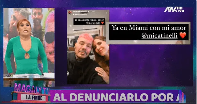 Magaly Medina le dedicó un segmento de su programa al tema Milett Figueroa y Marcelo Tinelli. Foto: ATV.    