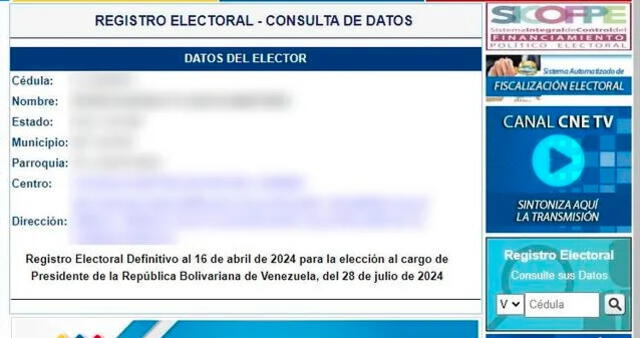  Esta es la página de consulta del Registro Electoral 2024. Foto: captura CNE   