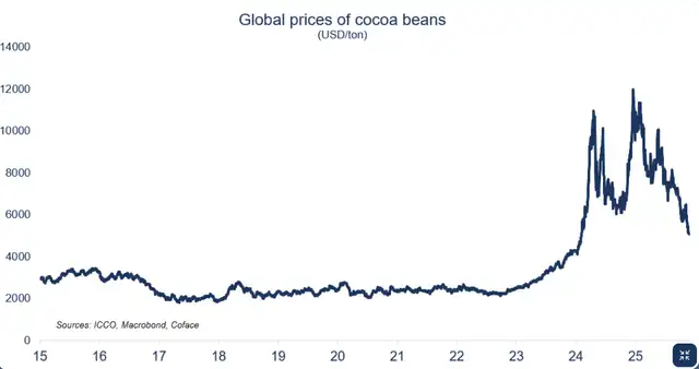 Precio actual del cacao supera los US$5.000 por tonelada. Fuente: ICCO   