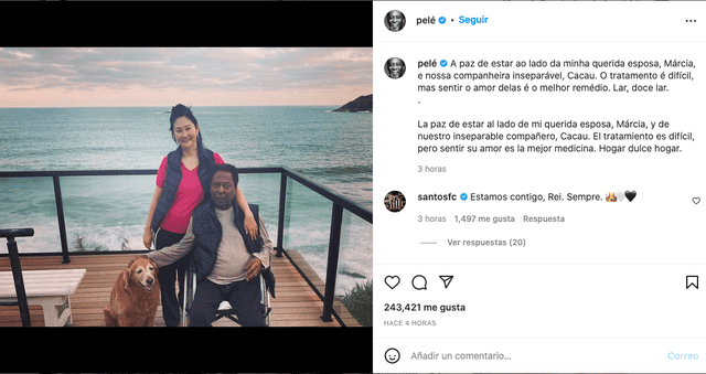 Mensaje de Pelé en su Instagram. Foto: captura Instagram Pelé