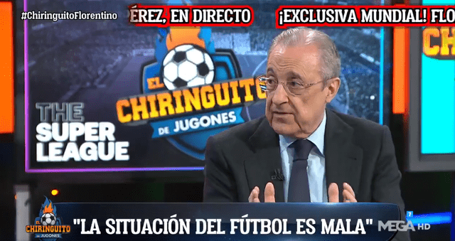 Florentino Pérez asistió a El Chiringuito para aclarar dudas sobre la Superliga Europea. Foto: captura