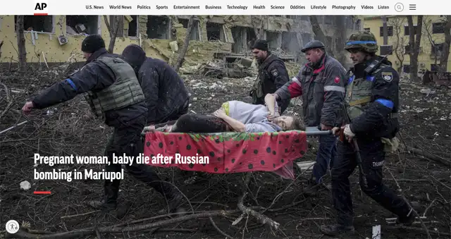 Informe sobre la mujer embarazada que murió luego de ser rescatada del hospital de Mariupol. Fuente: Captura LR, AP.