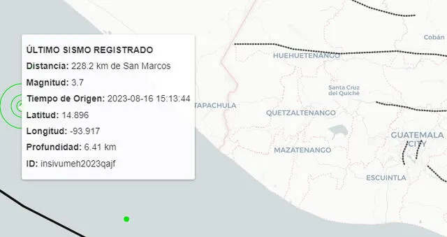 Último temblor registrado en Guatemala. Foto: INSIVUMEH   