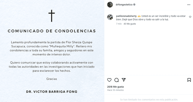  Víctor Fong se pronuncia en redes. Foto: captura de Instagram/Dr. Fong   