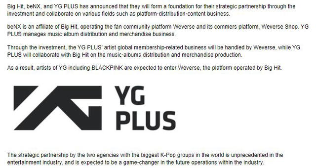 Declaración difundida por YG Entertainment en su sitio web YG Life. Foto: captura website