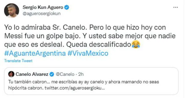 Comentario de Sergio Aguero a Canelo Álvarez. Foto: Twitter
