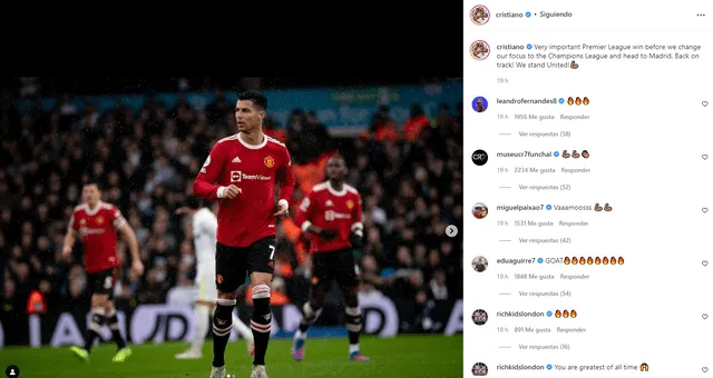 El mensaje de Cristiano Ronaldo luego del triunfo del Manchester United en la Premier League. Foto: captura Instagram