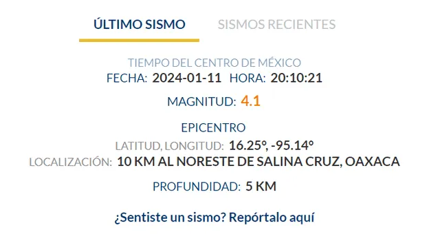 Sismo en México. Foto: SSN   